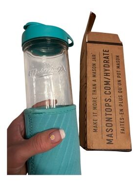 Masontops Turquoise Mason Jar Hydration Kit 20oz Glass Water Bottle NIB
